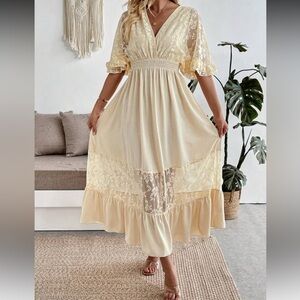 Elegant Cream Lace Women Dress